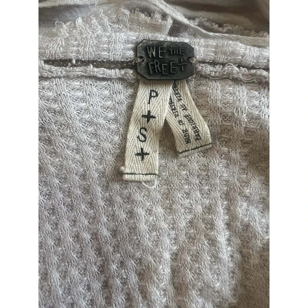 Free People Laguna Thermal Tunic Top Sz S Ivory Waffle Knit Boho Lagenlook